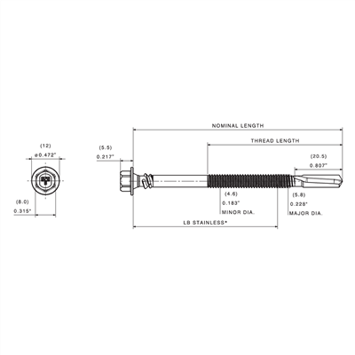 SXC16-5.8  Insulated Metal Panel Self-Drill Screw Bi-Met, HWH, 304 Stainless