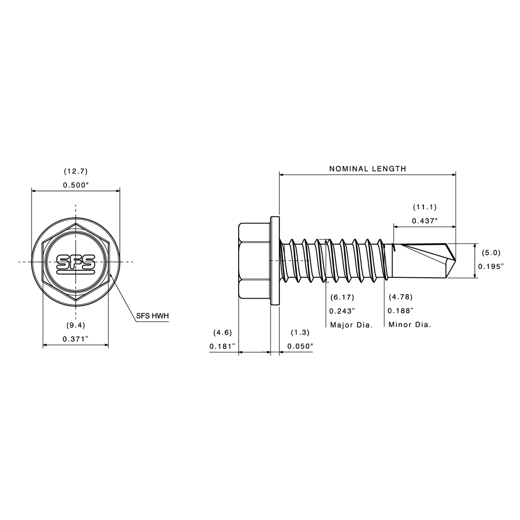1/4" SD2 Clip to Metal Self-Drill Screw, HWH (3/8") | SD2-14-HW3/8