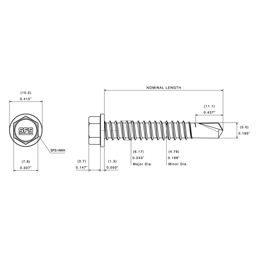 1/4" SD2 Clip to Metal Self-Drill Screw, HWH (5/16") | SD2-14-HW5/16