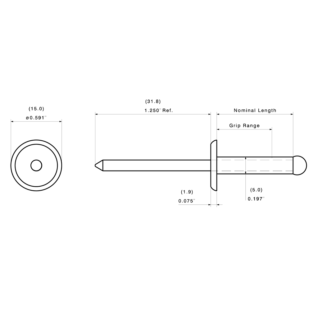 SSO-D15 Stainless Rivet, Dome Head, 316 Stainless