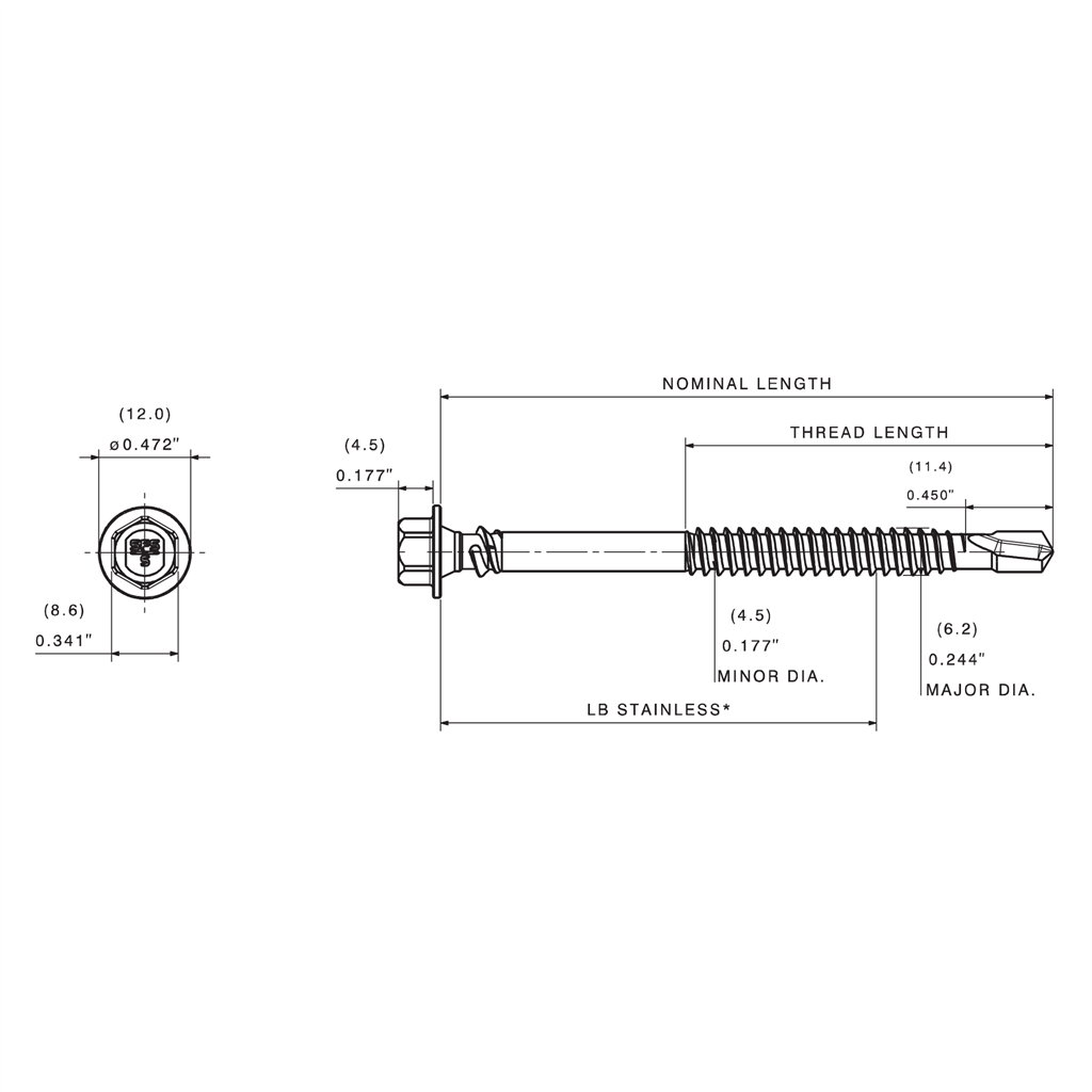 SXC5-6.3 Insulated Metal Panel Self-Drill Screw Bi-Met, HWH, 304 Stainless