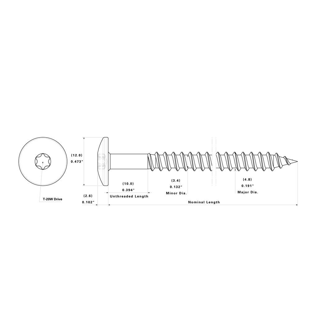 TW-A4 #10 Facade Panel to Wood Screw, Dome Head, 316 Full Stainless