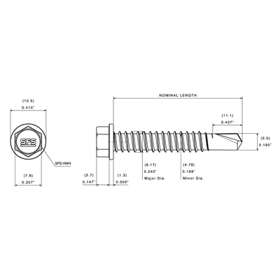 1/4" SD2 Clip to Metal Self-Drill Screw, HWH (5/16") | SD2-14-HW5/16