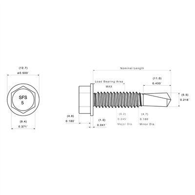 1/4" Flex5® SD4 Metal Self-Drill Screw, HWH, Grade 5 Carbon | FS4-14
