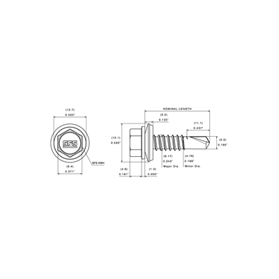 1/4" Impax™ SD2 Metal Self-Drill Screw, HWH (3/8") | SD2-14-HW3/8