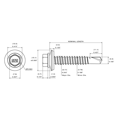 1/4" Impax™ SD2 Metal Self-Drill Screw, HWH (5/16") | SD2-14-HW5/16