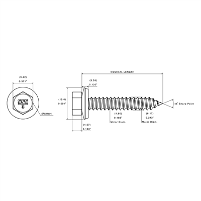 1/4" Type AB Metal Self-Tapping Screw, HH, 304 Stainless | TAB-S3-14