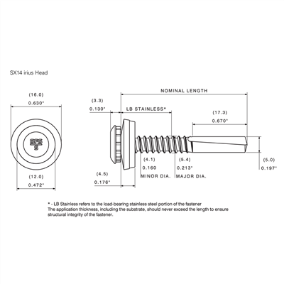 SX14 #12 Metal Self-Drill Screw Bi-Met, HWH or irius®, 304 or 316 Stainless